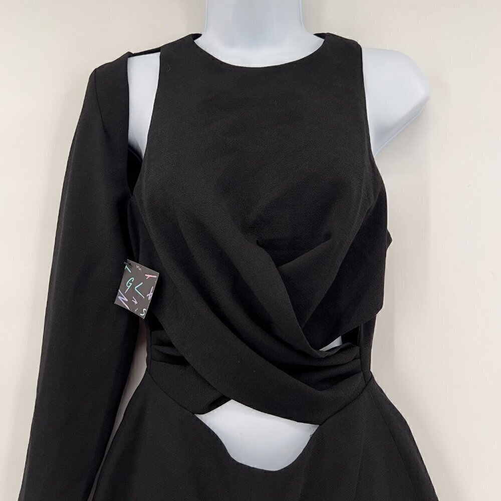 Nasty Gal Women's Cut-out One Sleeve Lined Black Romper Size S NWT - Picture 4 of 10